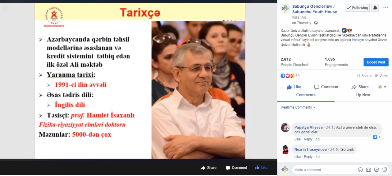 Sabunçu Gənclər Evi ilə “Azərbaycan universitetlərinə virtual infotur”