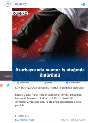 Azərbaycanda məmur iş otağında öldürüldü