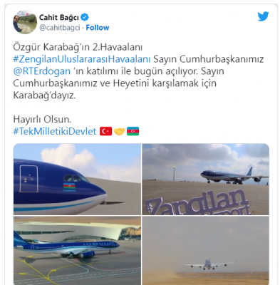 Türkiyə səfiri Zəngilan aeroportundan fotolar paylaşdı