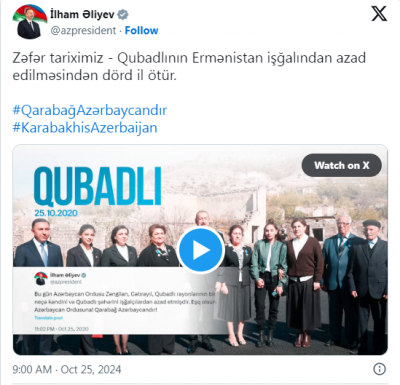 Prezidentdən Qubadlı paylaşımı