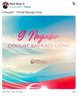 İlham Əliyev Dövlət Bayrağı Günü münasibətilə paylaşım edib