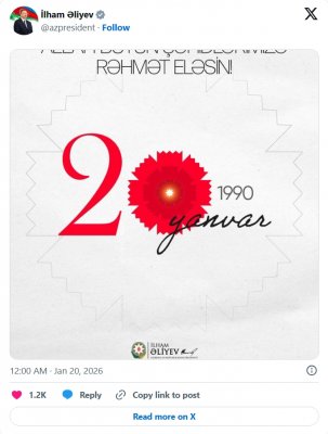 İlham Əliyev 20 Yanvar faciəsinin ildönümü ilə bağlı paylaşım edib