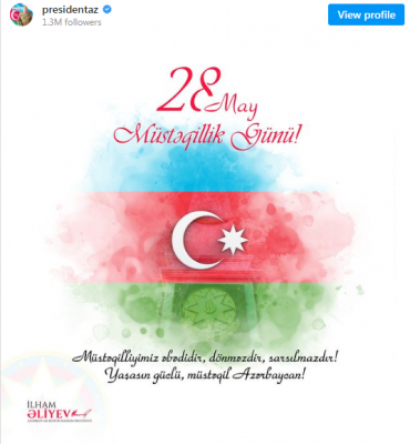 Prezident İlham Əliyev 28 May - Müstəqillik Günü ilə bağlı paylaşım edib