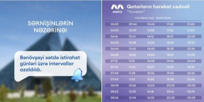 Ali təhsil müəssisələrində tədris mövsümünün bərpası ilə birlikdə sərnişin axınında müşahidə olunan dəyişikliklər nəzərə alınaraq, Bakı Metropoliteni tərəfindən Bənövşəyi xətdə intervallar azaldılıb